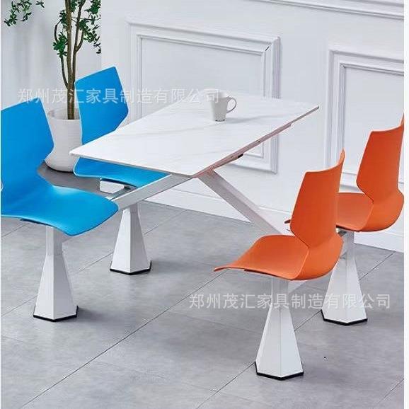 连体食堂餐桌学生餐厅员工不锈钢饭堂小吃馆现代快餐桌椅组合