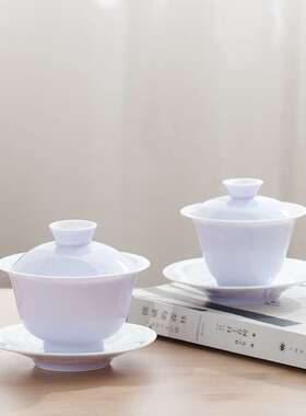 暮山盖碗女紫色陶瓷单个茶碗薄胎高档不烫手三才盖碗茶具厂家