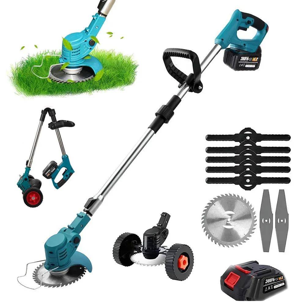 手持式电动折叠割草机长度可调用于18V电池的家庭园艺修剪工具蓝