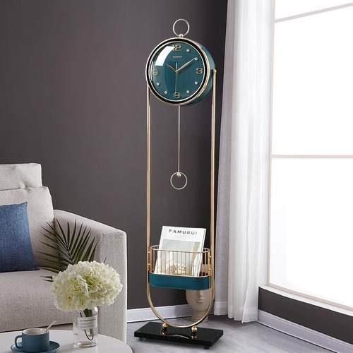 现代轻奢落地钟家用客厅简约金属大座钟别墅创意钟表静音石英坐钟