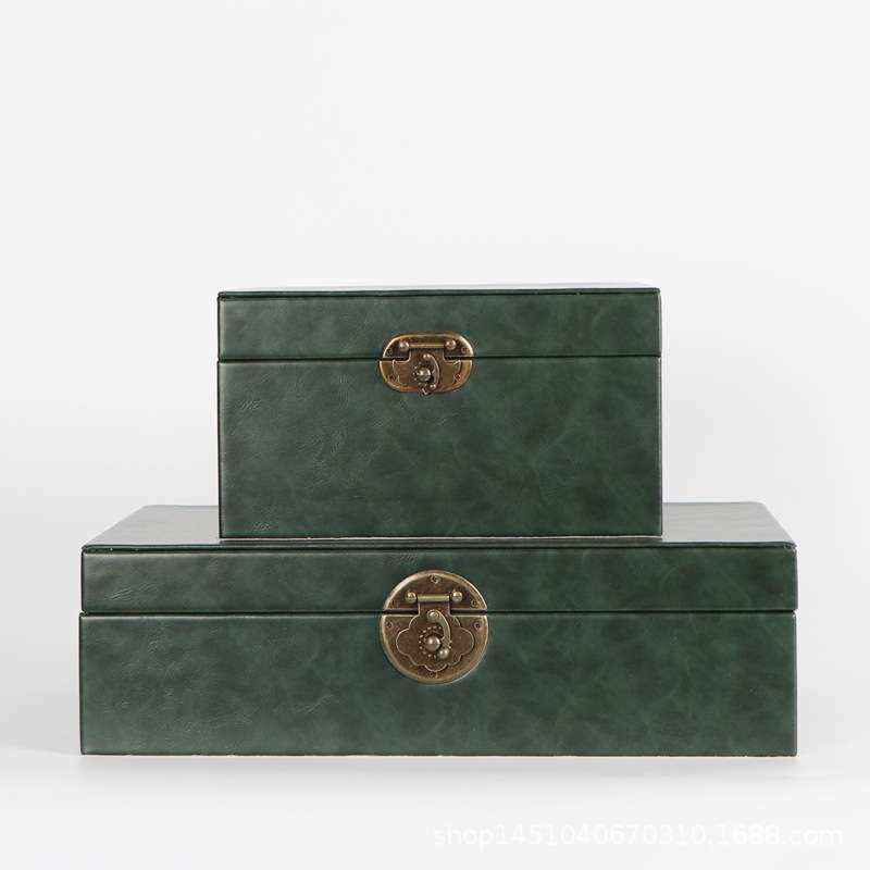 新中式木质收纳盒摆件样板房间书柜玄关绿色皮质装饰盒软装饰品,电子元器件市场,其它元器件,淘宝优惠券,粉丝福利购,淘宝优惠卷