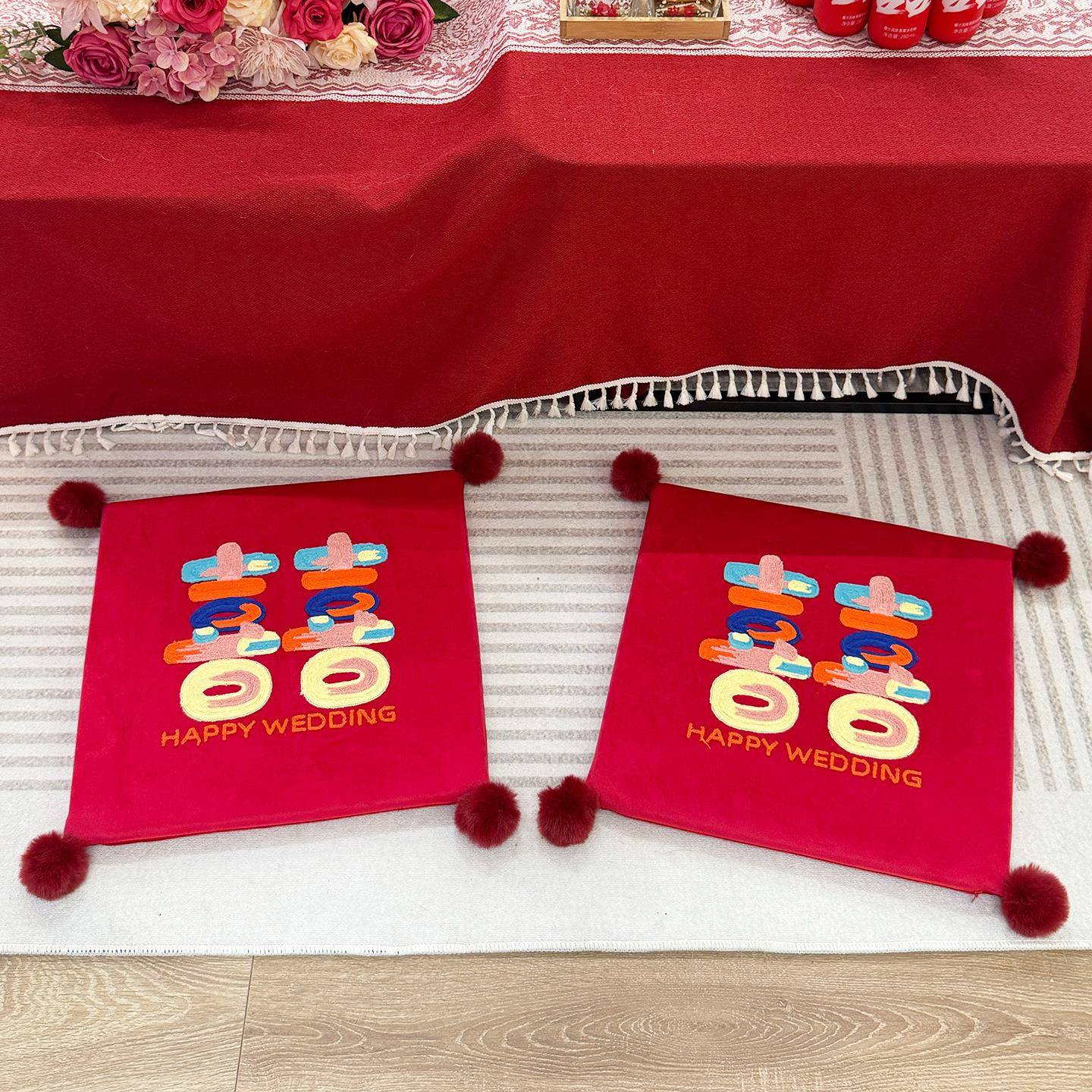 结婚喜庆红色跪垫一对敬茶跪垫客厅布置高级质感跪垫刺绣新人坐垫