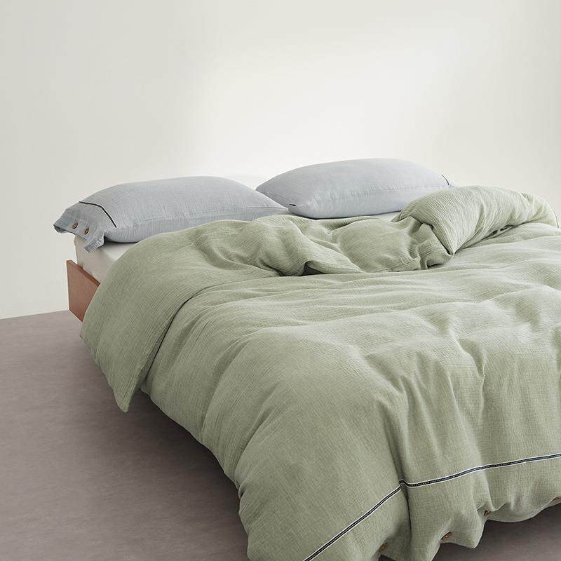 A类全棉皱皱纱纯色单品纽扣款被套单件被罩双层纱柔软透气纱布