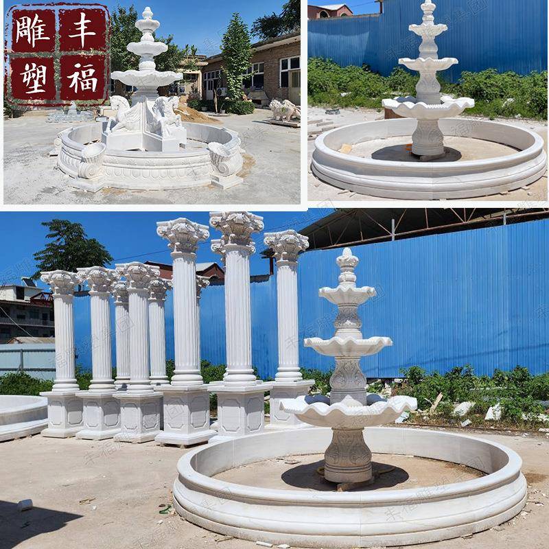 庭院景观汉白玉喷泉大理石层层流水喷泉户外石材动物马喷泉雕塑