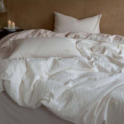 日系极简风全棉水洗棉云绉纱纯棉四件套简约高级质感床单被套床品