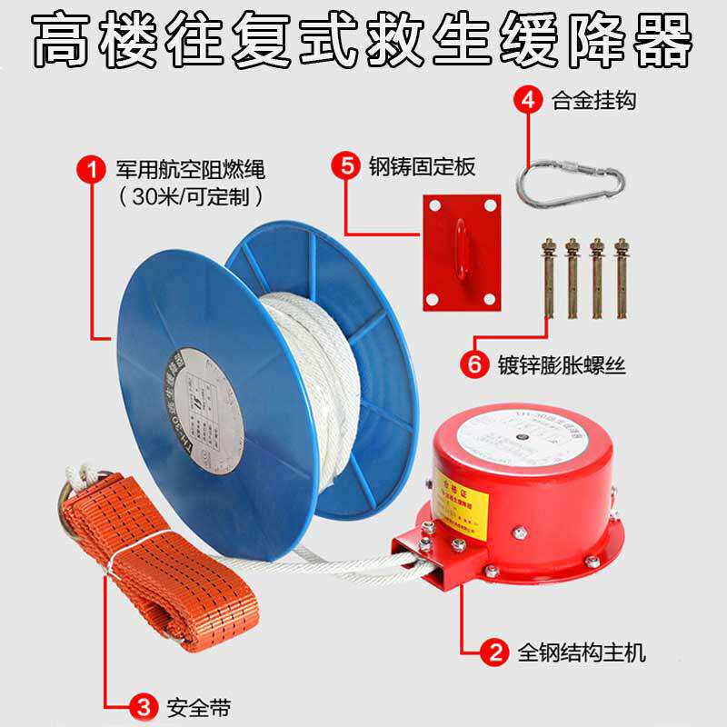 高楼往复式救生缓降器多人救生火灾应急自救安全绳家用高楼逃生绳