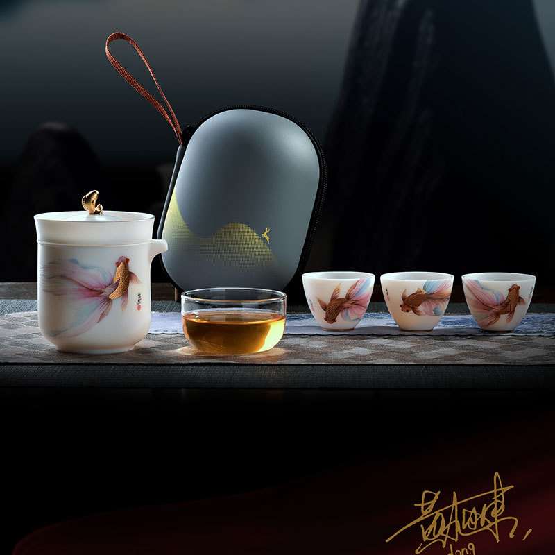 黄旭东悠然自得高端快客杯旅行茶具一壶3杯羊脂玉车载便携式茶具