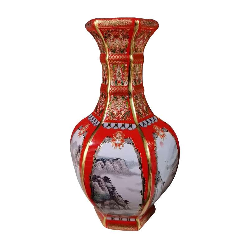 景德镇陶瓷器金丝法郎粉彩花瓶中式家居客厅柜插花装饰品摆件