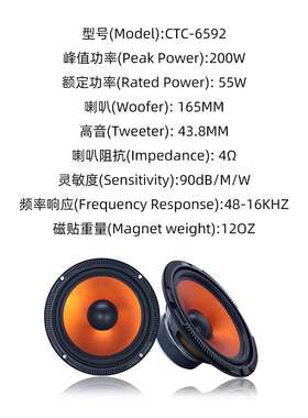 厂家供应 橙色6.5寸喇叭CTC-6592汽车喇叭通用高音低音汽车音响