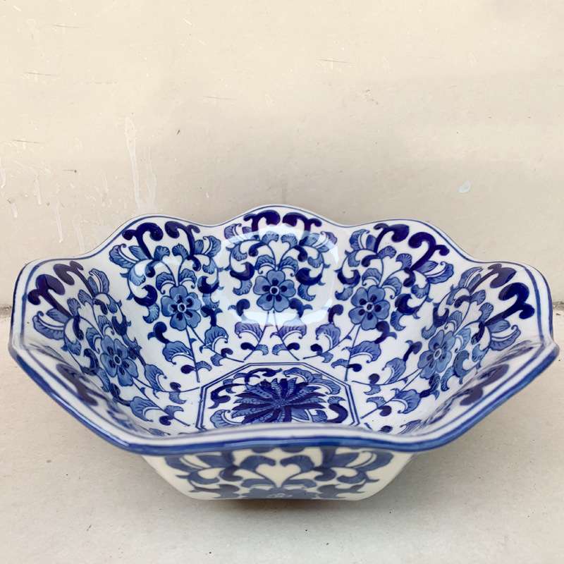 新中式菜盘深鱼盘汤碗青花瓷餐盘果盘景德镇陶瓷餐具创意水果盘