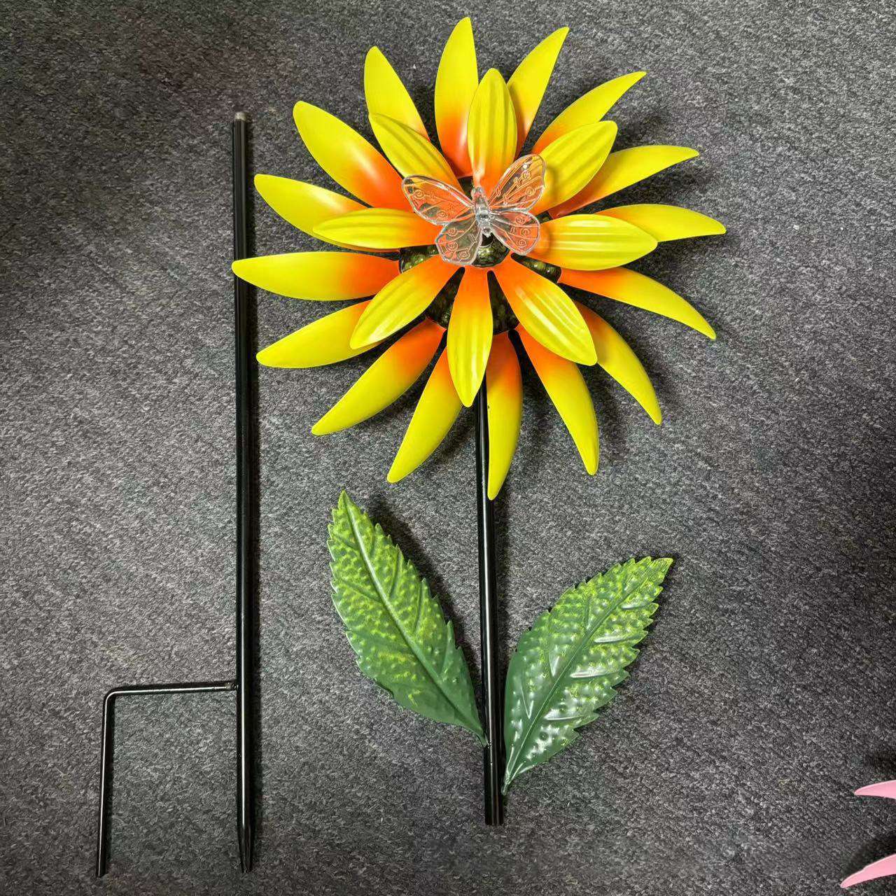 新款创意太阳能向日葵风车户外草坪公园装饰大风车 向日葵摆件