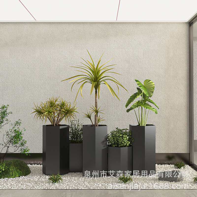 长方形户外铁艺花盆组合花箱花槽商场酒店庭院花池圆形大种植箱