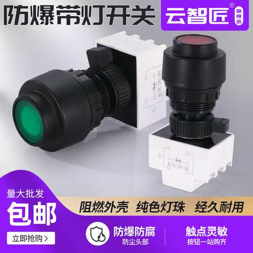 8030防爆防腐带指示灯控制自锁按钮塑料开孔30mm吸合开关手动复位