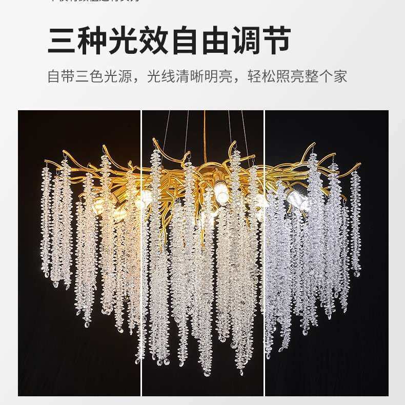 别墅复式餐厅卧室吊灯民宿枝形八角珠流苏水晶灯法式轻奢客厅灯