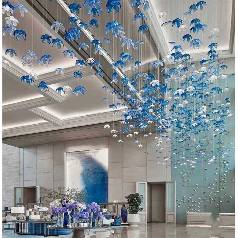 非标酒店大厅水晶莲花吊灯样品前台屋展示中心沙盘艺术造型工程LE