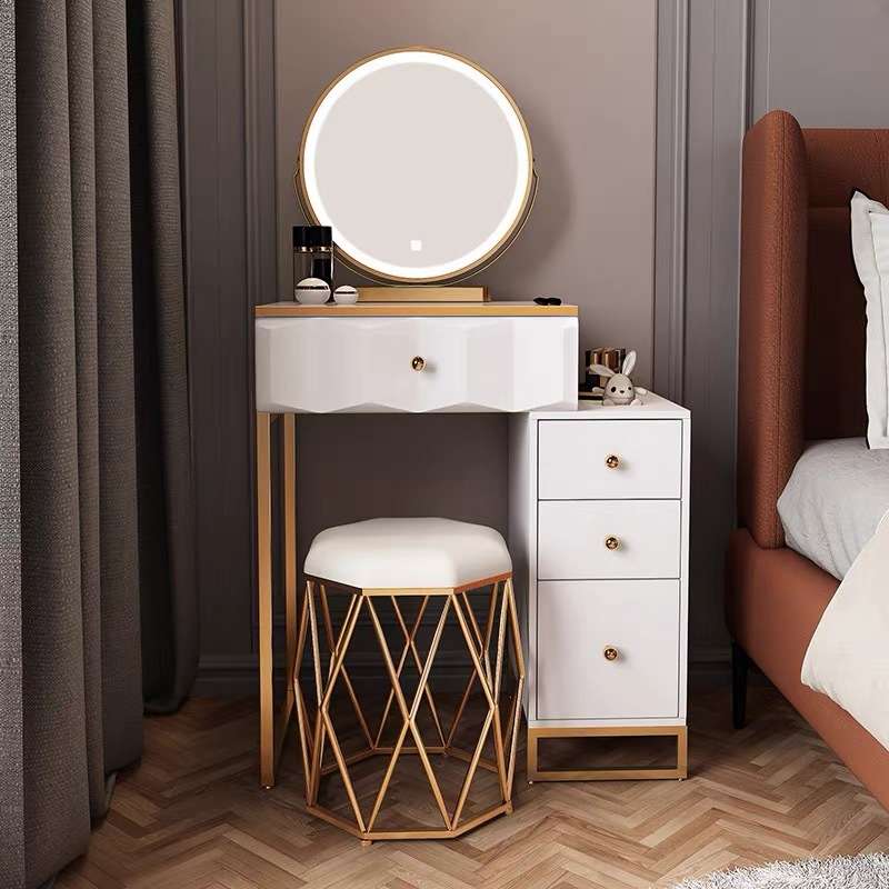 卧室小型梳妆台现代简约北欧轻奢高级50收纳柜白色床头柜60化妆桌