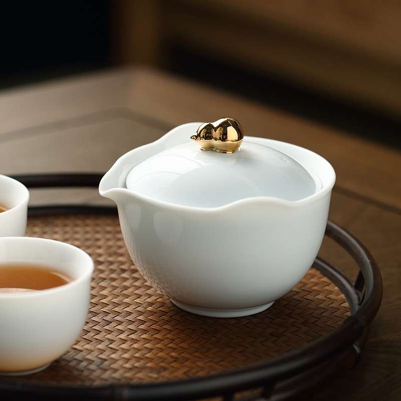 羊脂玉盖碗茶杯单个德化白瓷茶具套装陶瓷家用大号三才泡茶碗带盖