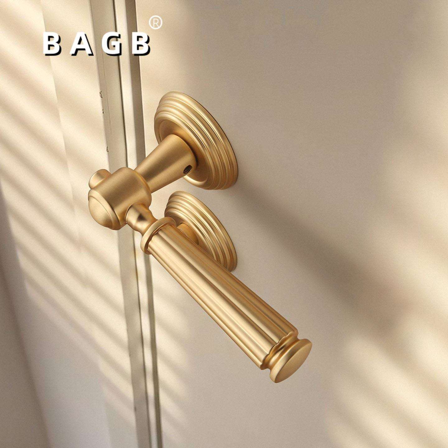 美式家用房门锁磁吸静音木门锁拉丝金分体锁卧室金色门锁轻奢锁具