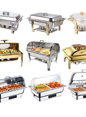 跨境不锈钢自助餐炉液压式缓降盖子酒店餐厅商用布菲炉chafing di