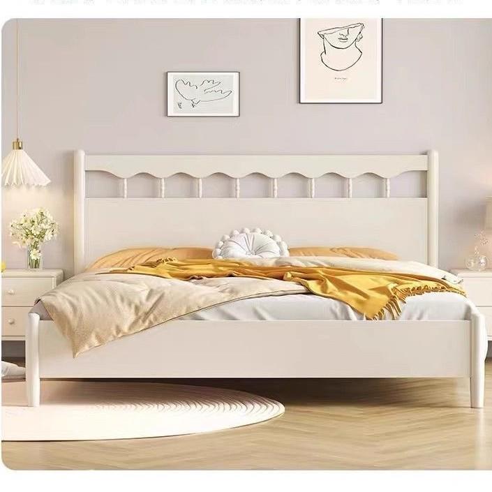 北欧白色全实木床现代简约奶油风格1.8米双人床1.5主卧公主储物床