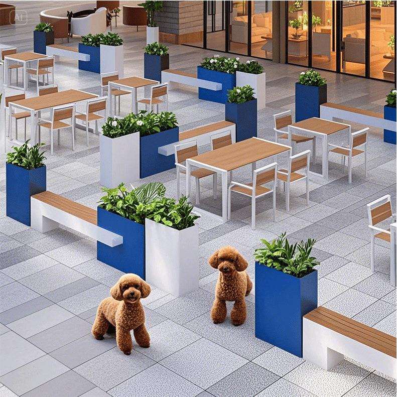 户外花箱长椅售楼部奶茶店咖啡厅等候椅绿植箱步行街防腐木休息椅