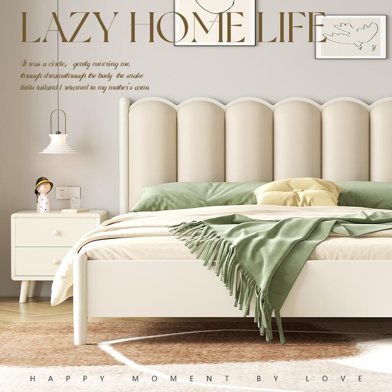 北欧白色全实木床现代简约奶油风格1.8米双人床1.5主卧公主软靠床