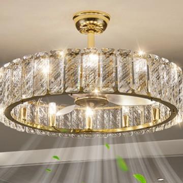 轻奢水晶风扇灯电镀家用客厅卧室吊扇灯现代简约餐厅电风扇一体