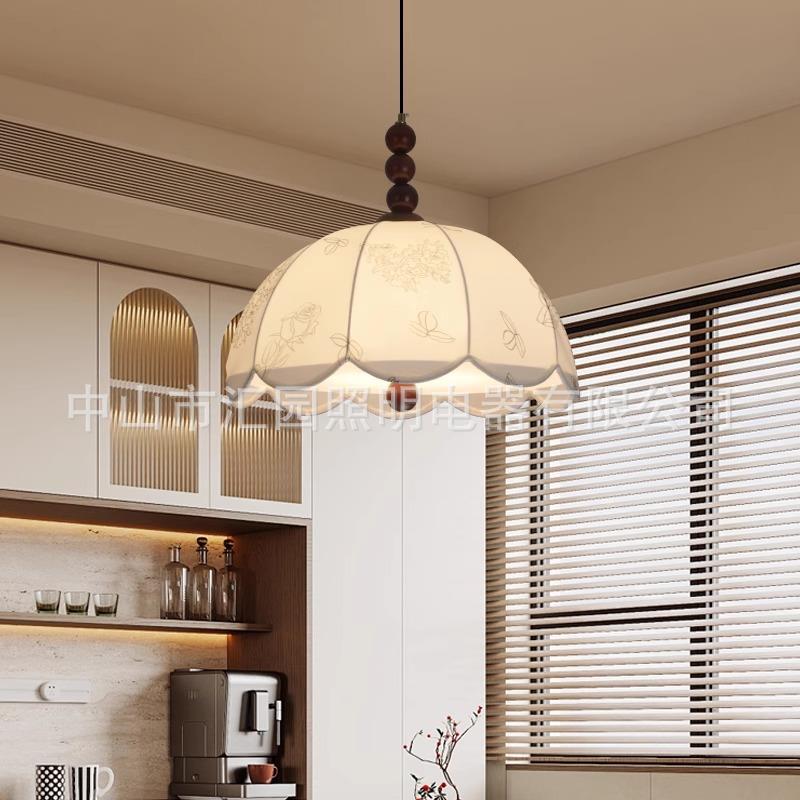 布艺印花新中式复古餐厅吊灯中古吧台南洋浪漫房间书房护眼灯E