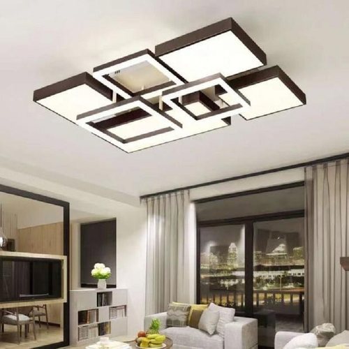 北欧咖啡款吸顶灯个性大气客厅灯卧室灯时M尚长方形大灯智能语音