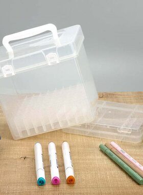 p盒子棒便携透明的盒子塑料放油画装p蜡笔收纳盒空手提文具水彩笔