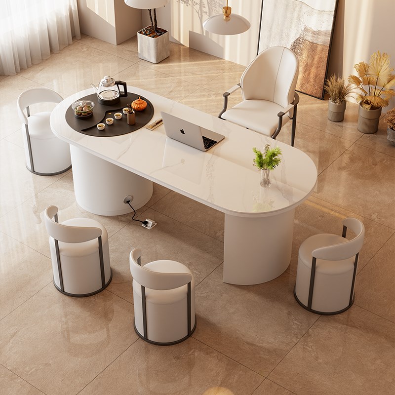 阳台岩板茶桌椅组合一桌五椅现代简约轻奢家Q用小茶台办公泡茶桌