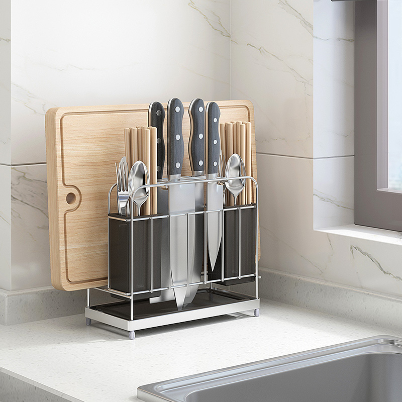 304不锈钢刀架刀座砧板菜板架筷笼筷架 厨房N收纳置物架多功能用