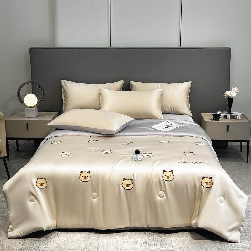 夏季新款精绣水洗冰丝家用床上用品夏被四件套学生宿舍简约单夏被