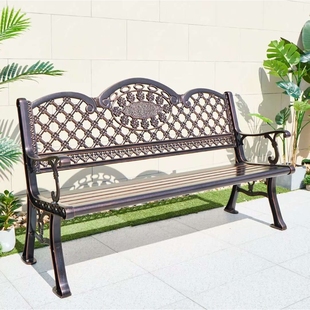 铸铝公园椅户外长椅靠背休闲广场庭院椅子防腐木凳子长条座椅实木