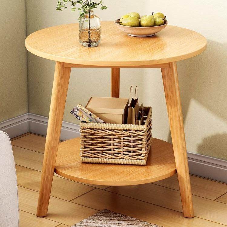 沙发边几小户型现代简约家用客厅双层小圆桌子卧室阳台实木小茶几