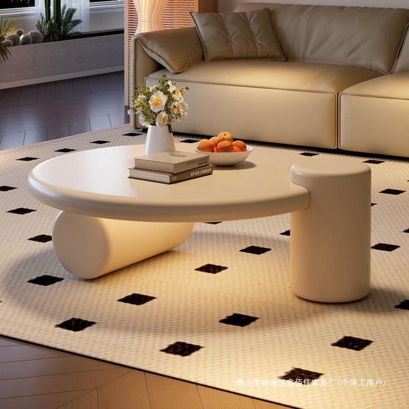 圆形奶油茶几小户型沙发网红网端几何客厅现代简约高级家用餐桌