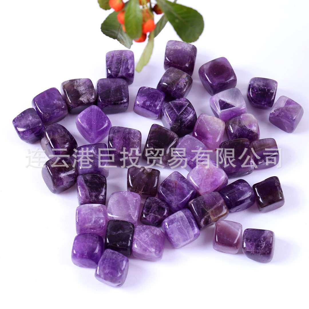 天然紫水晶碎石摆件小颗粒方块鱼缸盆栽造景装饰石装饰水晶石一斤