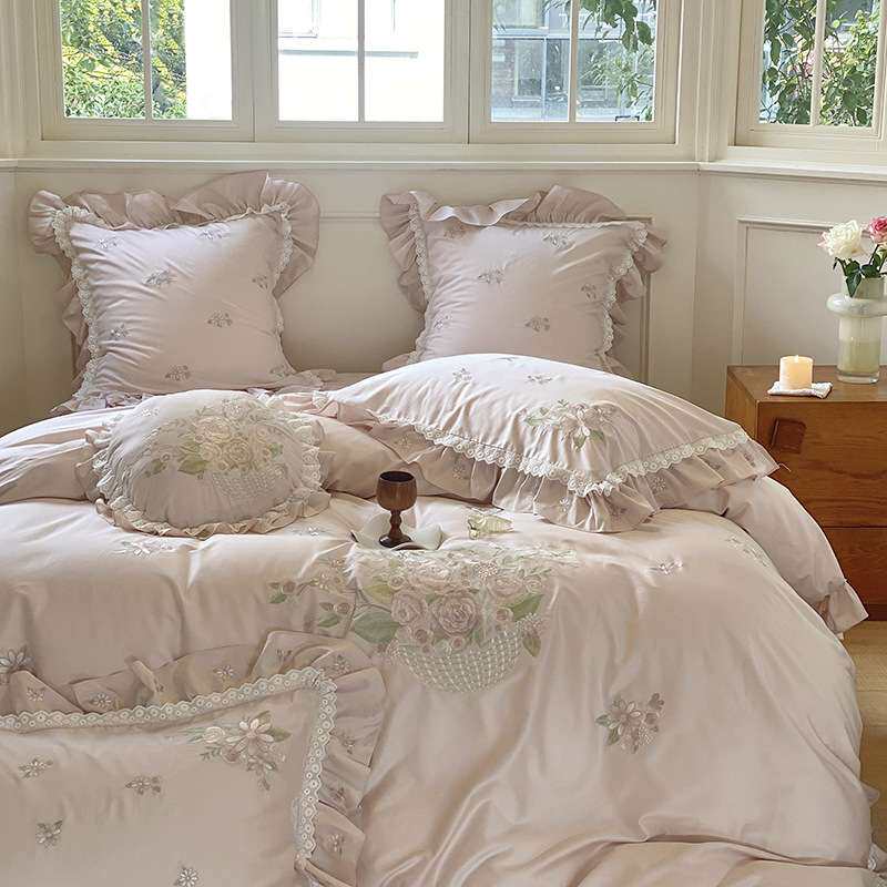 公主风蕾丝四件套纯棉全棉100支长绒棉法式裙边高档被套床上用品