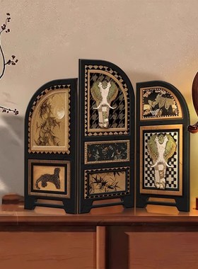 中古风小屏风桌面摆件客厅边柜电视柜创I意家居装饰品中式玄关摆