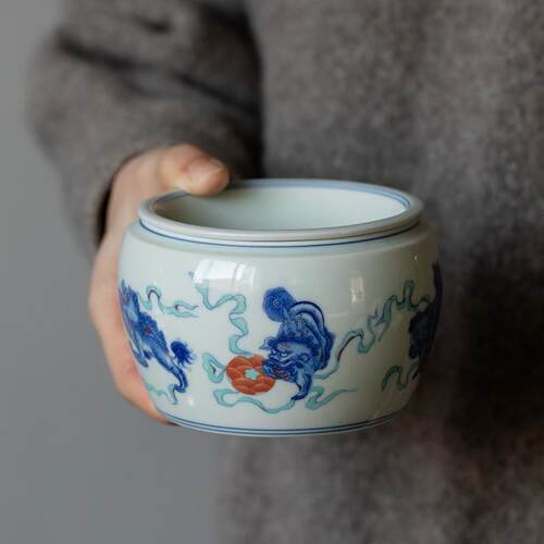 仿古青花建水 中式陶瓷茶道配件 茶洗杯洗小水洗干泡茶席废水缸