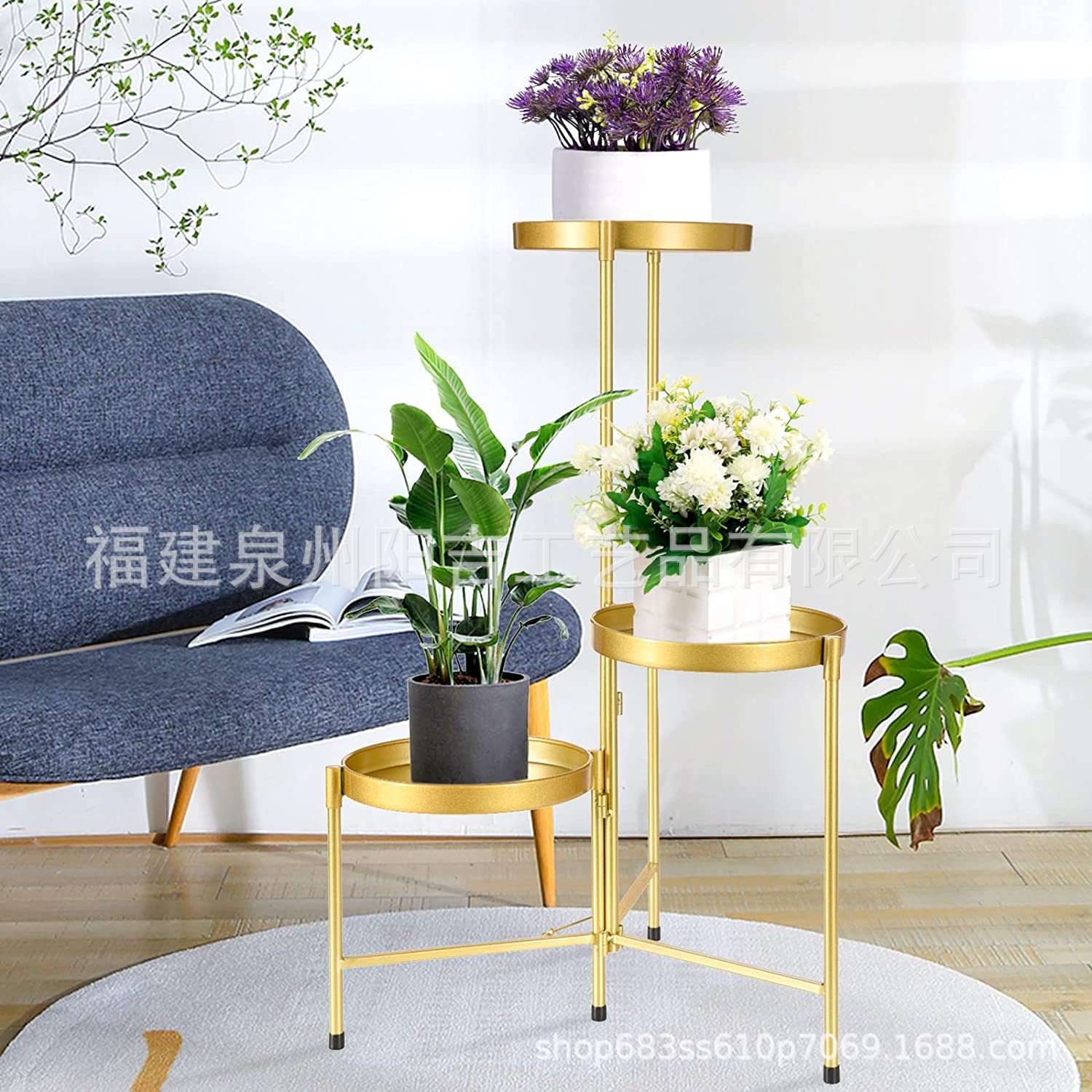 室外植物支架 3 层高角3 层花盆支架金属植物架收纳盒花盆展示架