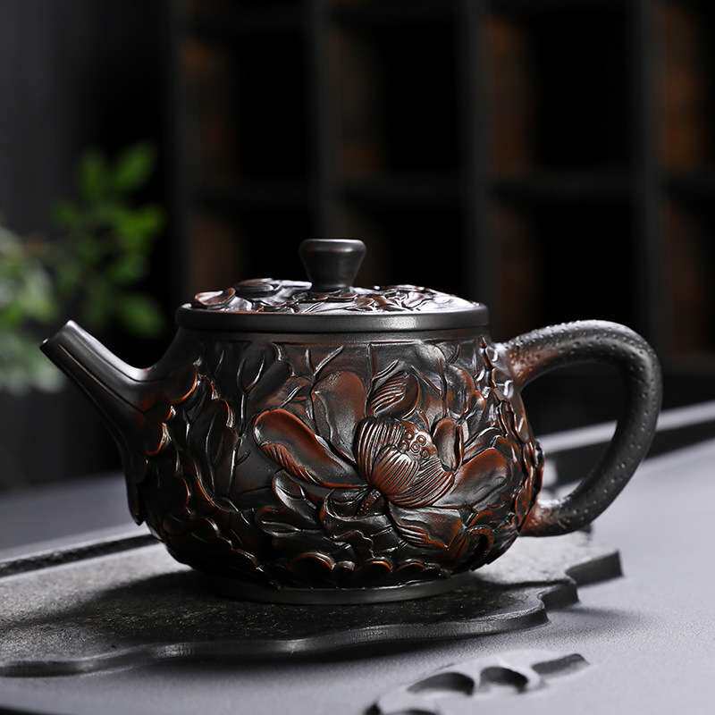 高档紫陶茶壶纯手工大号泡茶壶单壶家用紫砂壶茶具浮雕泡茶器龙壶