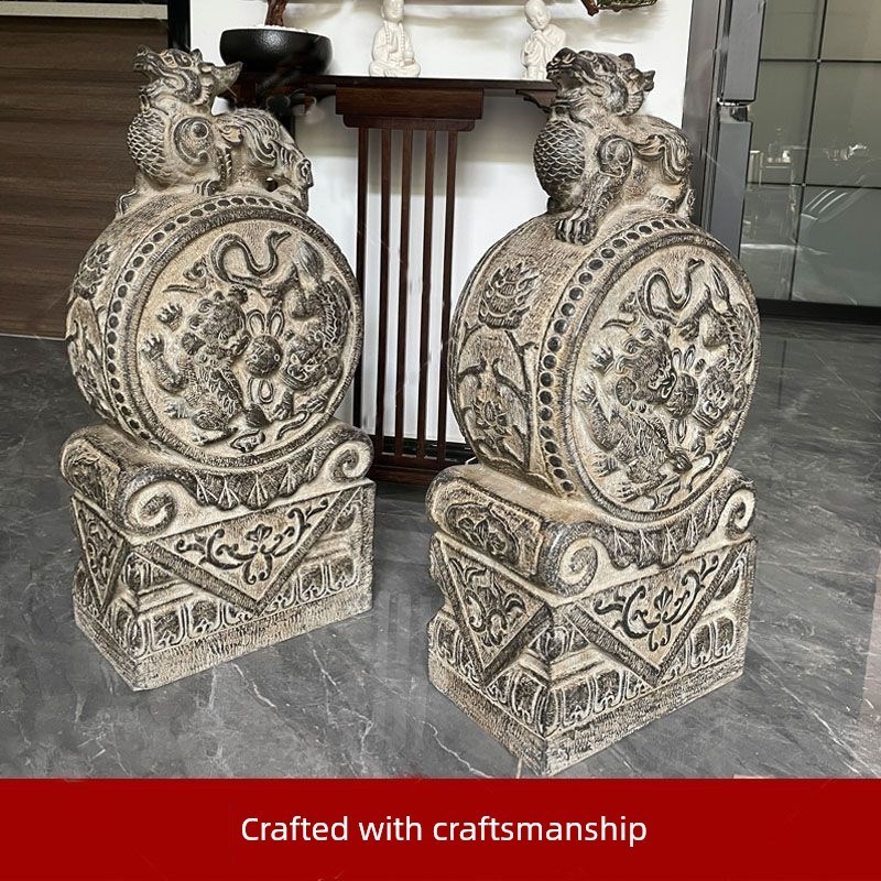 门墩鼓石户青石一对户用w石墩琵琶古D玩摆件,雕大象门为