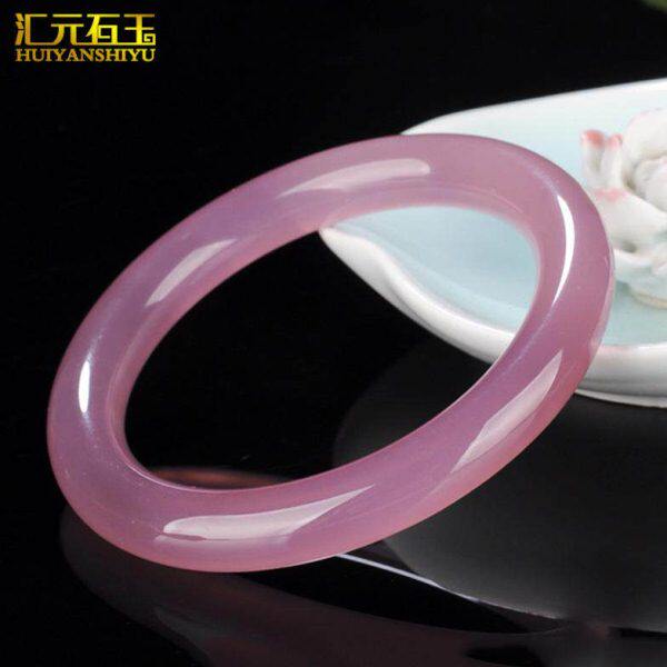 圆粉色玉镯款条玛瑙细手镯冰种正品紫罗兰粉玉女天然玉芙蓉玉石髓