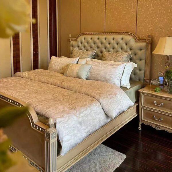 轻奢1.8米实木雕花布艺法式复古双人床美式主卧软包公主床婚床