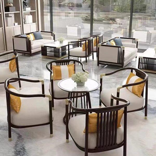 新中式桌椅售楼处部洽谈沙发组合酒店大堂接待区样板间茶楼卡座,住宅家具,实木沙发,淘宝优惠券,粉丝福利购,淘宝优惠卷