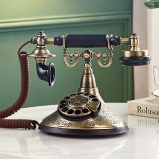 座机仿古洛斯盘复古电话机线旋转话家用19拨10号固话欧拉贝插电式