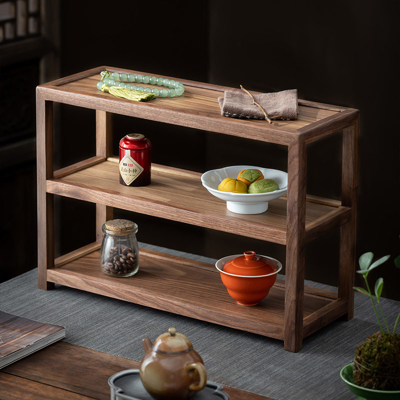 北美黑胡b桃木茶杯架茶具摆放置物架茶桌实木收纳架博古架多宝阁