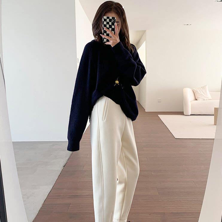 加厚加绒分卫裤女秋冬棉显瘦休闲萝卜裤小个子xs米八子白色休闲裤