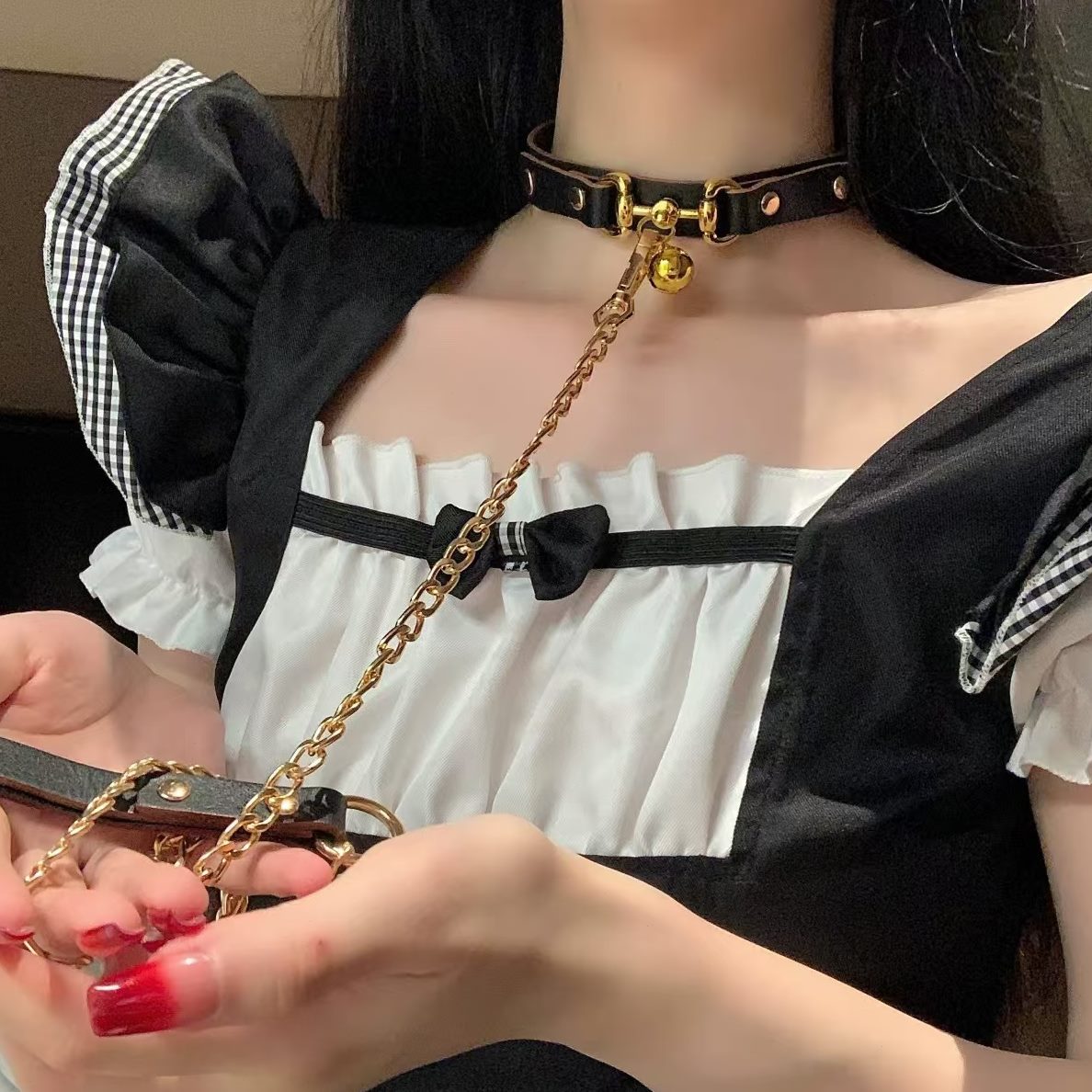 脖y*牵引Pup刻字铃铛女定制男道具带皮质项圈圈cosp可choker